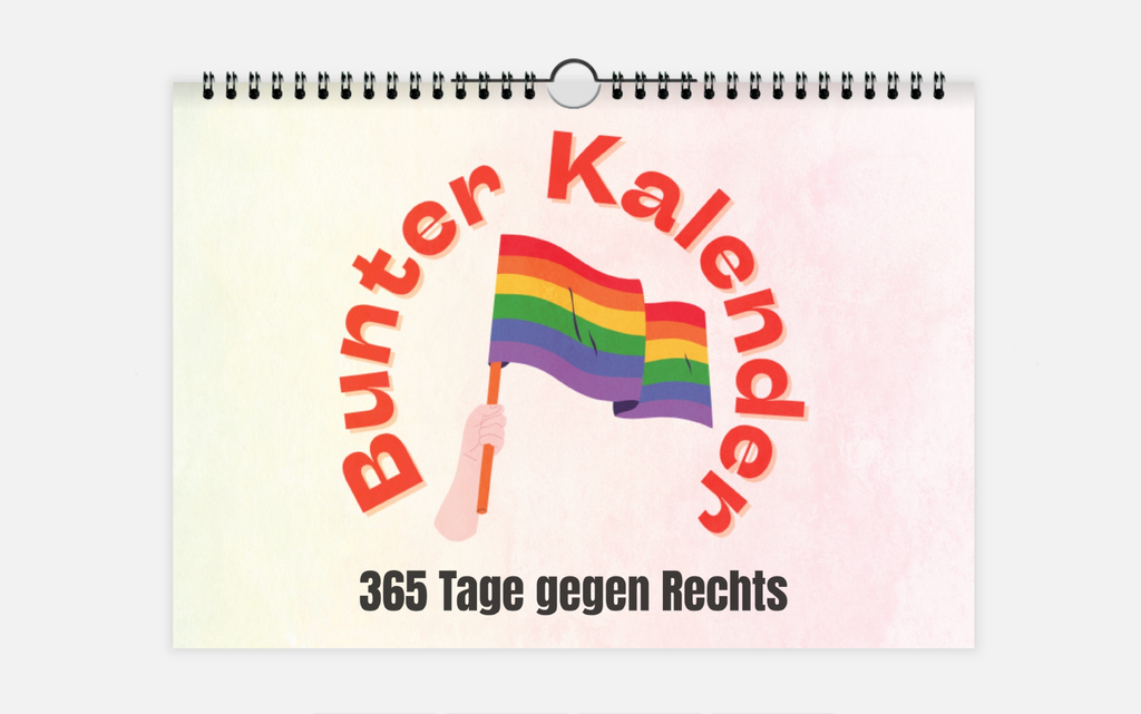 Bunter Kalender 2026 – 365 Tage gegen Rechts, Regenbogenflagge als Symbol für Vielfalt und Gleichberechtigung.
